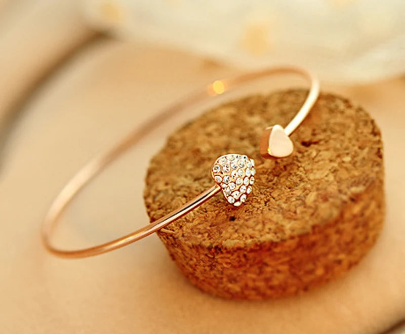 SUMENG New Arrival 2024 Fashion Adjustable Crystal Double Heart Bow Bilezik Cuff Opening Bracelet For Women Jewelry Gifts