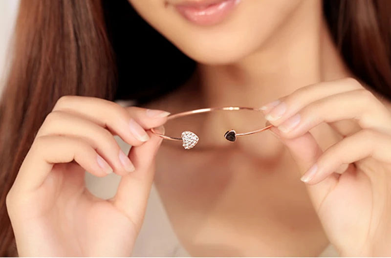 SUMENG New Arrival 2024 Fashion Adjustable Crystal Double Heart Bow Bilezik Cuff Opening Bracelet For Women Jewelry Gifts