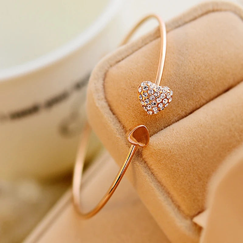 SUMENG New Arrival 2024 Fashion Adjustable Crystal Double Heart Bow Bilezik Cuff Opening Bracelet For Women Jewelry Gifts