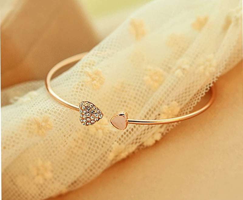 SUMENG New Arrival 2024 Fashion Adjustable Crystal Double Heart Bow Bilezik Cuff Opening Bracelet For Women Jewelry Gifts