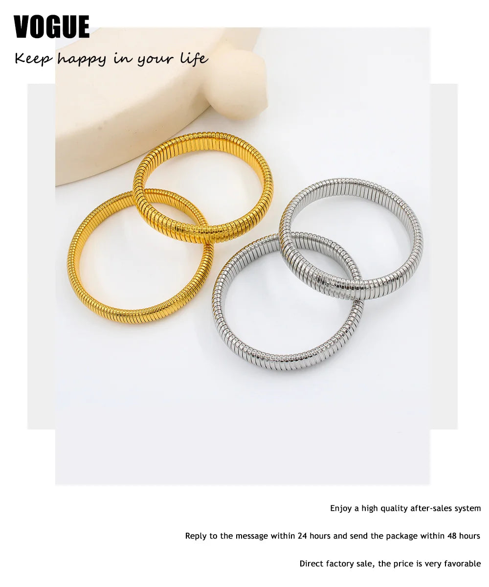 304L Stainless Steel Elastic Bracelet Women 18k Gold Plated Charm Punk Wide Chunky Metal Spiral Bangle pulseras Waterproof