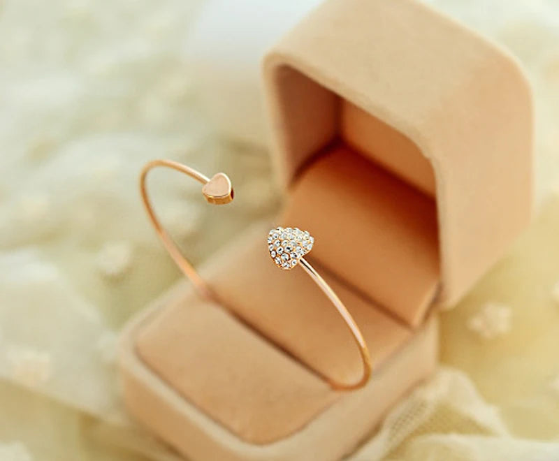 SUMENG New Arrival 2024 Fashion Adjustable Crystal Double Heart Bow Bilezik Cuff Opening Bracelet For Women Jewelry Gifts