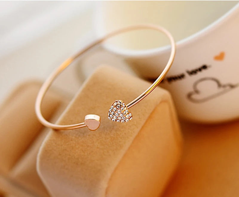 SUMENG New Arrival 2024 Fashion Adjustable Crystal Double Heart Bow Bilezik Cuff Opening Bracelet For Women Jewelry Gifts