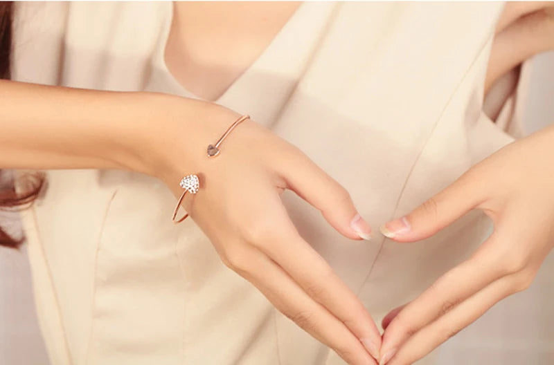 SUMENG New Arrival 2024 Fashion Adjustable Crystal Double Heart Bow Bilezik Cuff Opening Bracelet For Women Jewelry Gifts