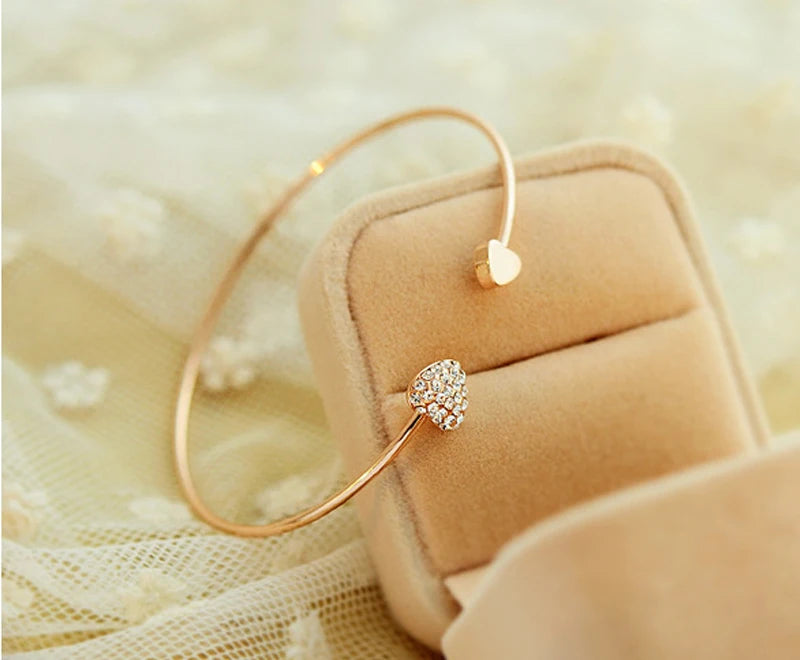 SUMENG New Arrival 2024 Fashion Adjustable Crystal Double Heart Bow Bilezik Cuff Opening Bracelet For Women Jewelry Gifts