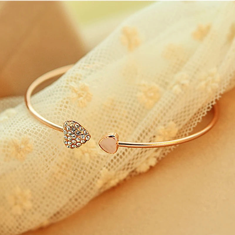 SUMENG New Arrival 2024 Fashion Adjustable Crystal Double Heart Bow Bilezik Cuff Opening Bracelet For Women Jewelry Gifts