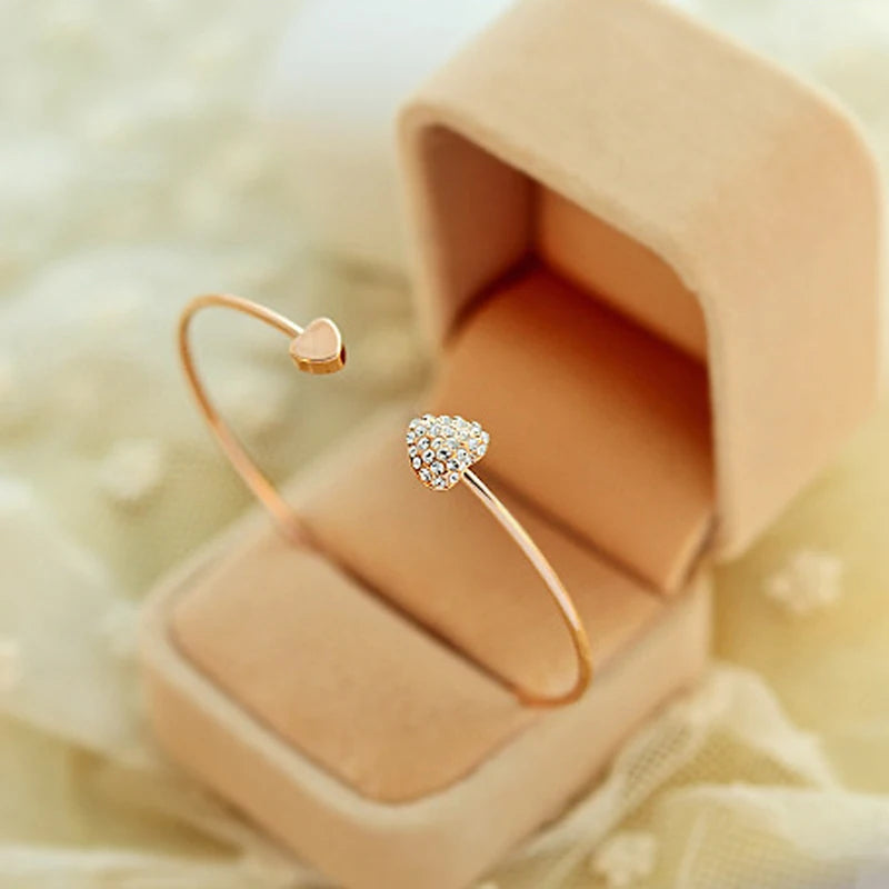 SUMENG New Arrival 2024 Fashion Adjustable Crystal Double Heart Bow Bilezik Cuff Opening Bracelet For Women Jewelry Gifts