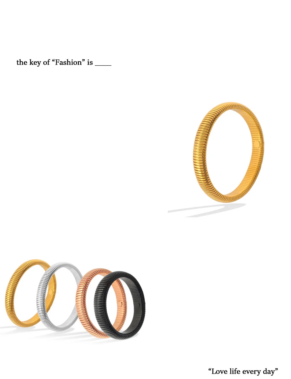 304L Stainless Steel Elastic Bracelet Women 18k Gold Plated Charm Punk Wide Chunky Metal Spiral Bangle pulseras Waterproof