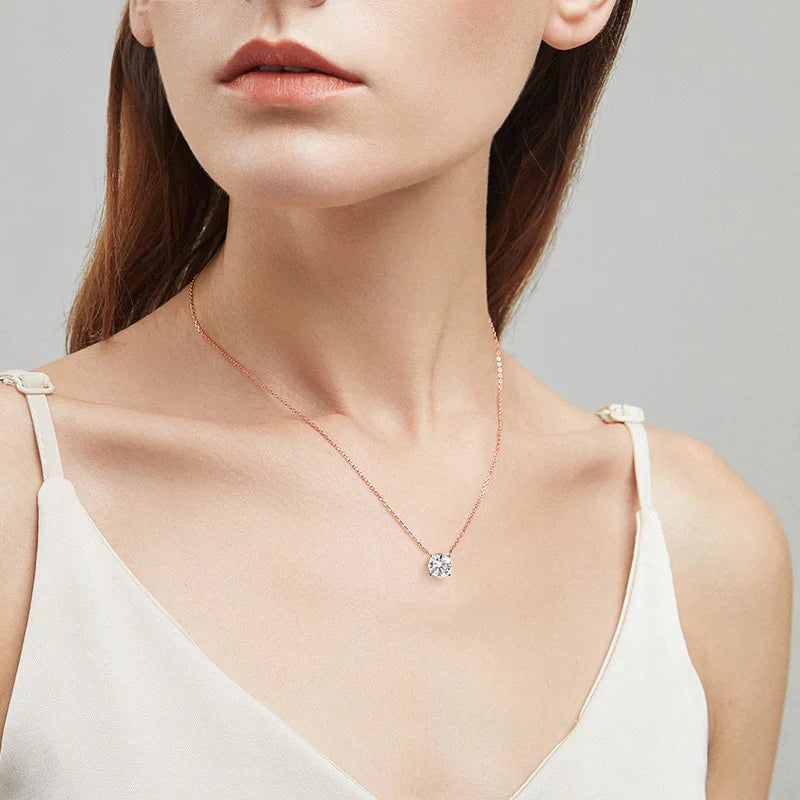 Rose Gold Color Moissanite Necklace Silver 925